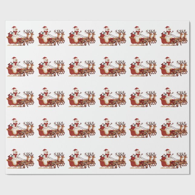 Papel De Presente Boneco de Neve Pilotando um Trenó de Natal Chapéu  (Aberto)