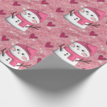 Boneco de Neve Rosa Fofo com Corações Nome Persona