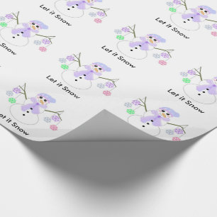 Papel De Presente Boneco de Neve Segurando Flocos de Neve