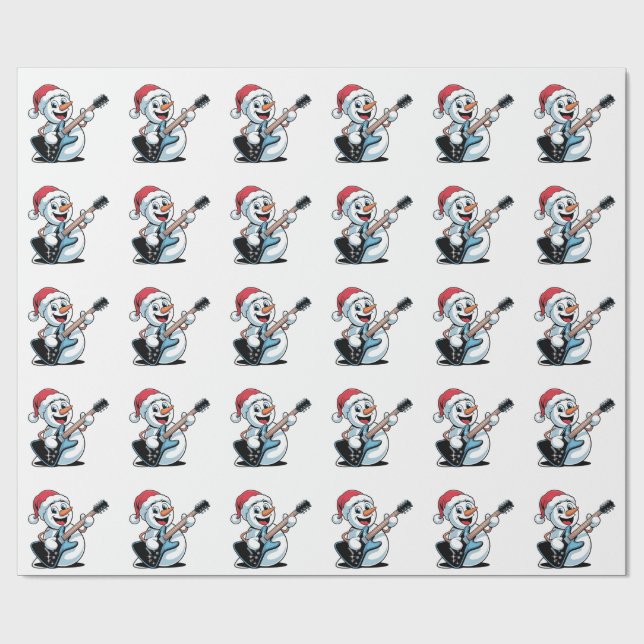 Papel De Presente Boneco de Neve Tocando Guitarra Elétrica Natal San (Aberto)