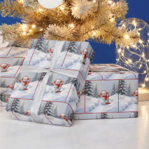Papel De Presente Bonecos de Natal Com Pás Vermelhas