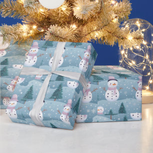 Papel De Presente Bonecos de neve árvores Flocos de neve Natal moder