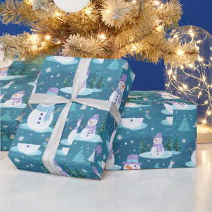 Papel De Presente Bonecos de neve árvores Flocos de neve Natal moder