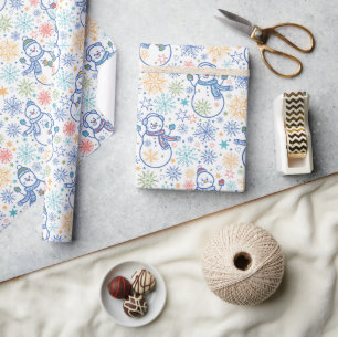 Papel De Presente Bonecos de Neve Azuis Felizes