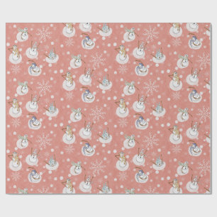Papel De Presente Bonecos de Neve Caprichosos no Inverno em Rosa Cor