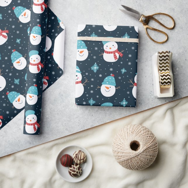 Papel De Presente Bonecos de Neve de Desenho Animado Padrão Branco A (Artesanato)