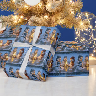 Papel De Presente Bonecos de Neve de Férias Derretendo em Torno de u