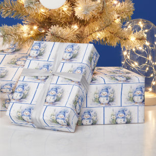 Papel De Presente Bonecos de neve de Natal em aquarela em flocos de