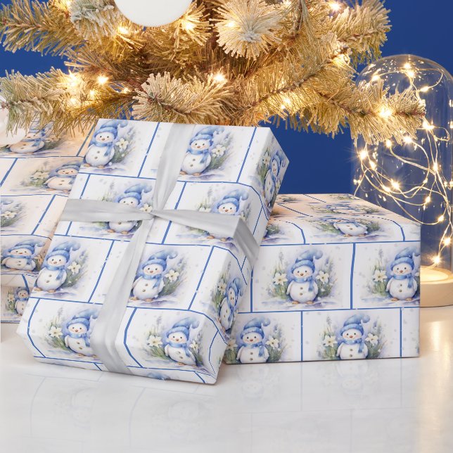 Papel De Presente Bonecos de neve de Natal em aquarela em flocos de  (Feriados)