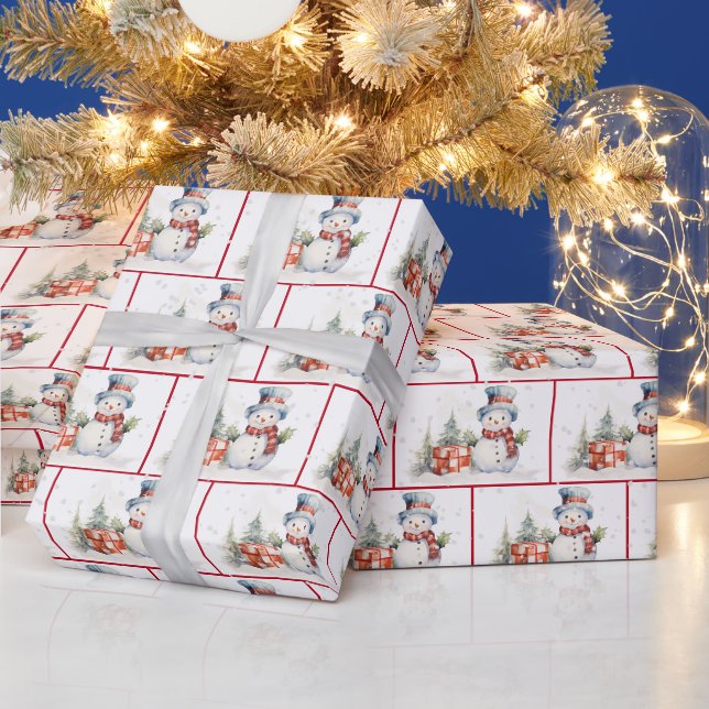 Papel De Presente Bonecos de neve de Natal em aquarela em flocos de  (Feriados)