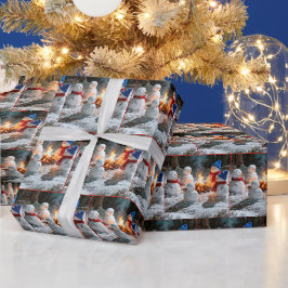 Papel De Presente Bonecos de Neve Derretendo Sentados ao Redor de um