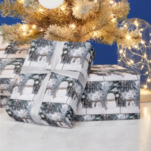 Papel De Presente Bonecos de Neve em uma Batalha de Bolas de Neve