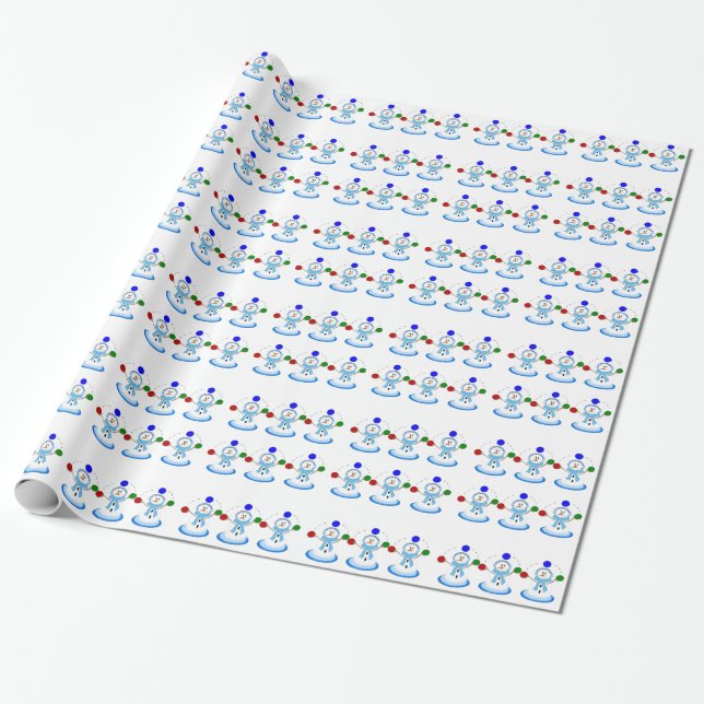 Papel De Presente Bonecos de Neve Fazendo Malabarismo (Desenrolado)