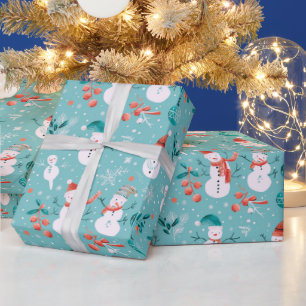 Papel De Presente Bonecos de Neve Flocos de Neve Folhas de Azevinho