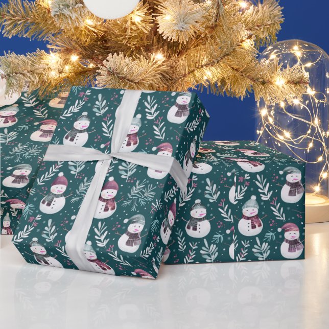 Papel De Presente Bonecos de Neve Lindos Verde Natal (Feriados)