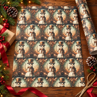 Papel De Presente Bonecos de Neve Vitorianos Antigos Rústicos