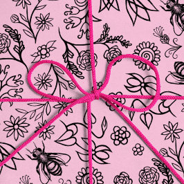 Papel De Presente Bonita Abelhas De Mel Bonito Padrão Floral Pastel 