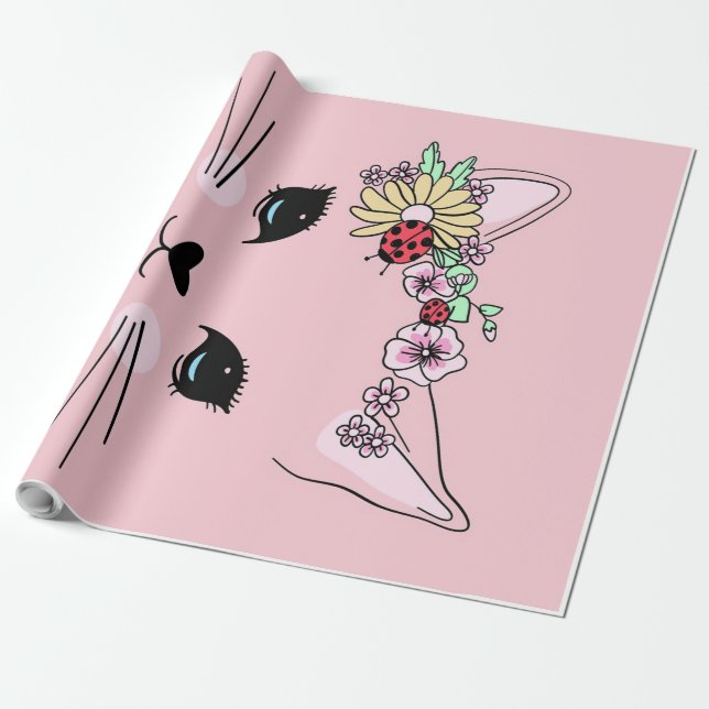 Papel De Presente Bonita Cabeça De Gato Meow, Presente De Gatinho, G (Desenrolado)