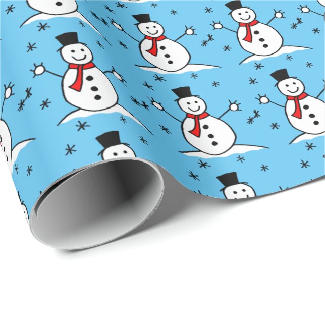 Papel De Presente Bonita Cartoon Snowman no Natal (Ponta do rolo)