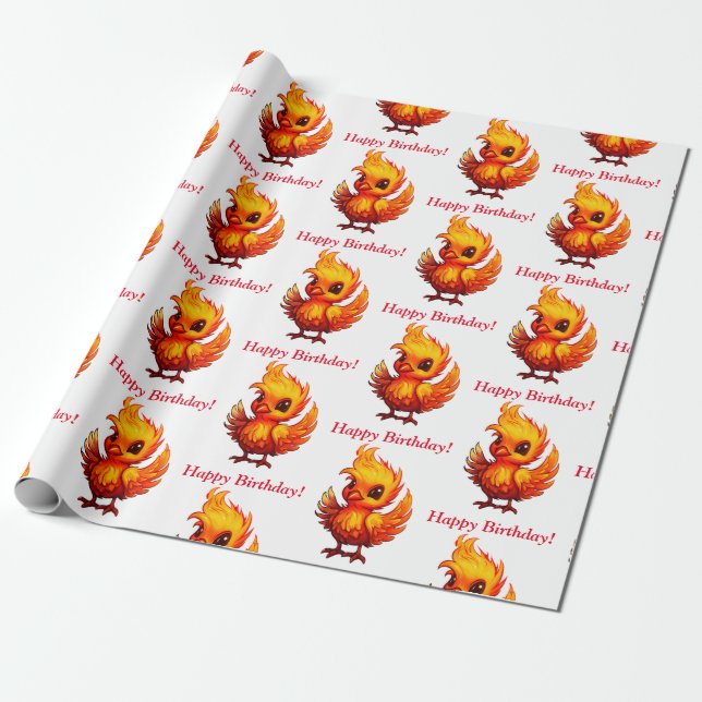 Papel De Presente Bonita e Adorável Cartoon Fiery Phoenix (Desenrolado)