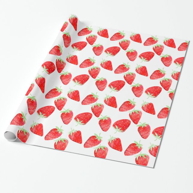Papel De Presente Bonita Menina Botânica Trendy Strawberry Aniversár (Desenrolado)