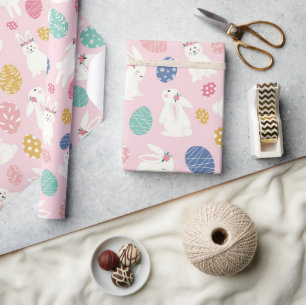 Papel De Presente Bonita Menina da Páscoa Coelhinha Moderna, Ovos Fl
