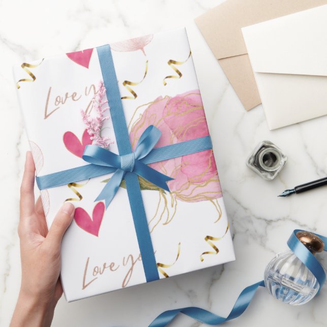 Papel De Presente Bonita Moderna Ama Seu Coração Floral Branco (Presentear)