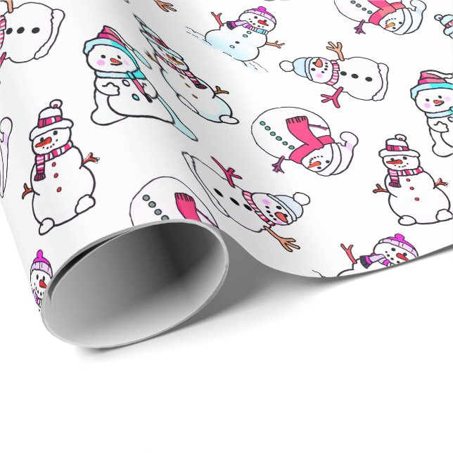 Papel De Presente Bonita Neve Rosa Rosa | Natal branco (Ponta do rolo)