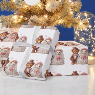 Papel De Presente Bonita Noiva De Urso De Teddy E Casamento De Noite