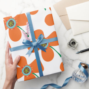 Papel De Presente Bonita Pop de Margarida Laranja Cinzenta Flor de V