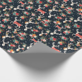 Papel De Presente Bonita Reindeer Floral de Natal