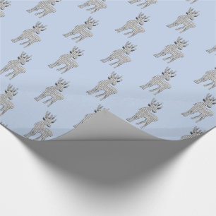 Papel De Presente Bonita Reindeer Padrão Moderno Natal Azul