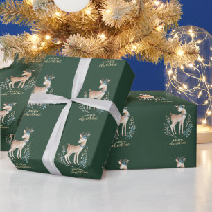 Papel De Presente Bonita Reindeer Verde Feliz Natal