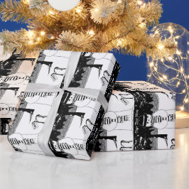 Papel De Presente bonitão sorrindo cena de neve preto e branco