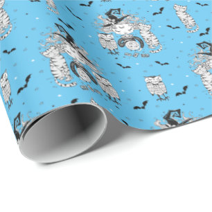 Papel De Presente Bonitas bruxas com gatos e corujas