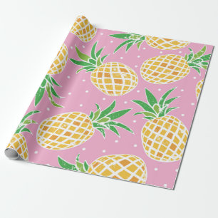 Papel De Presente Bonito abacaxi no fundo das bolinhas cor-de-rosa