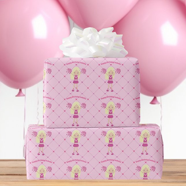 Papel De Presente Bonito Aniversário Rosa Personalizado da Menina (Criador carregado)