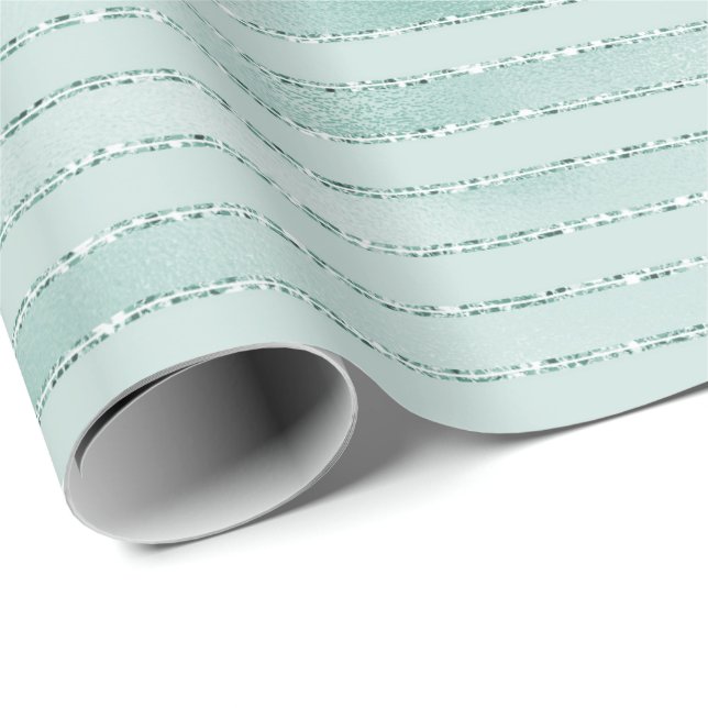 Papel De Presente Bonito Aqua Mint Glitzy Glitzy Glitter Strips (Ponta do rolo)