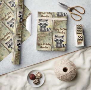 Papel De Presente Bonito Bebê Raccoon Personalizado Aniversário