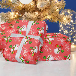 Papel De Presente Bonito boneco de neve em cor verde ou verde