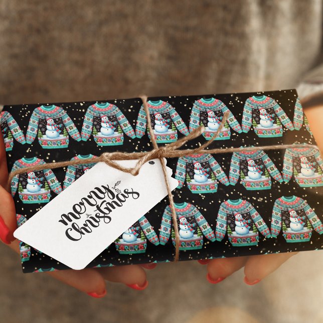 Papel De Presente Bonito boneco de neve no suéter de Natal Feio (Criador carregado)