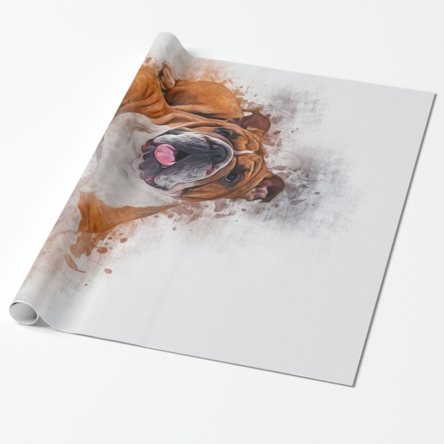 Papel De Presente Bonito Bulldog Aquarela Funny Bulldog Dom (Desenrolado)