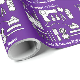 Papel De Presente Bonito Cabelo de Bela Ferramentas Salão Roxo Pers