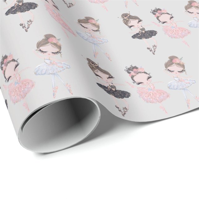 Papel De Presente Bonito Cinza Azul Cor-de-Água, Cor-de-Rosa, Dourad (Ponta do rolo)