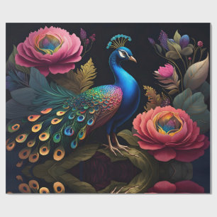 Papel De Presente Bonito como Pavão em Peônias