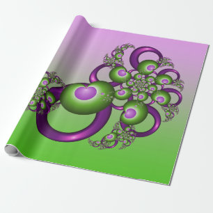 Papel De Presente Bonito Corações Verdes Rosa Moderno Abstrato Fra