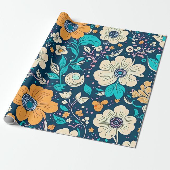 Papel De Presente Bonito E Belo Padrão Floral E Invisível (Desenrolado)