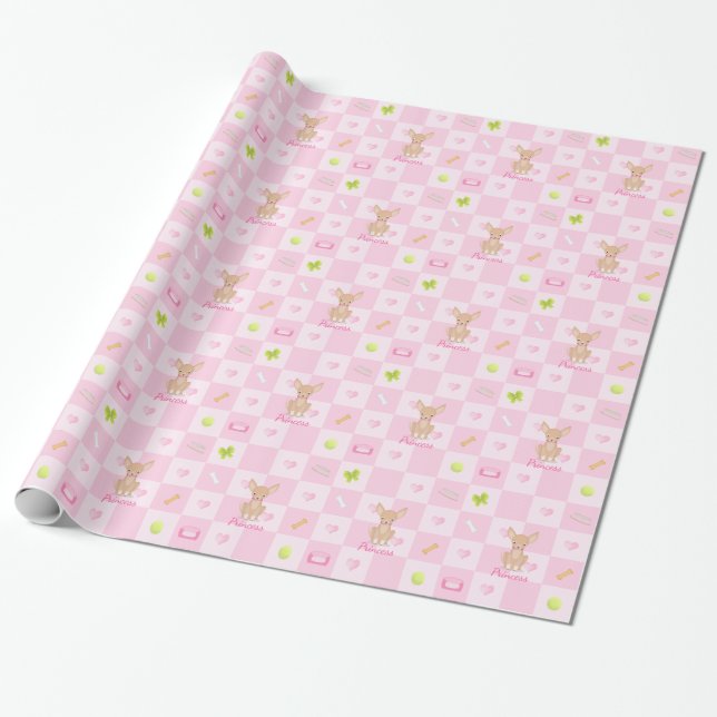 Papel De Presente Bonito em Chihuahua rosa (Desenrolado)
