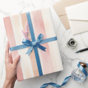 Papel De Presente Bonito faixas de creme cor-de-rosa-pêssego