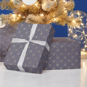 Papel De Presente Bonito flocos de neve Dourados Dusty Blue Christma